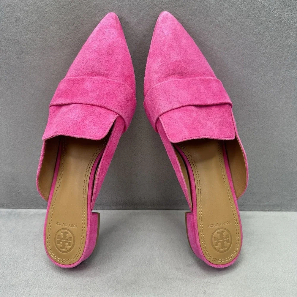 Tory Burch Rosalind Womens Size 9.5 (M) Mule Crazy Pink Lancaster Suede 20mm